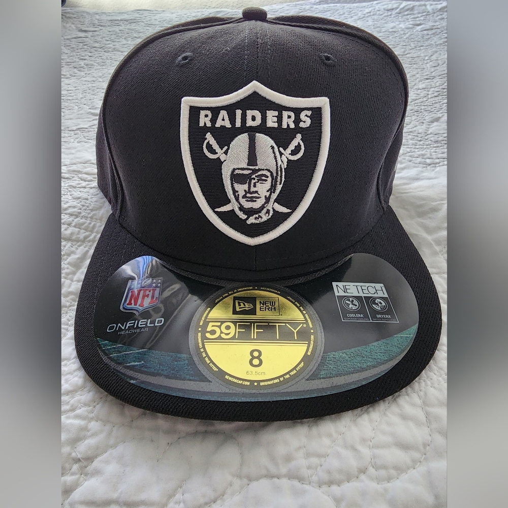 New Era Black Raiders Cap, Size 8, NWT